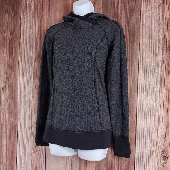 Lululemon Womens Size 4 Think Fast Hoodie Heathered Herringbone Black Gray - Picture 2 of 12